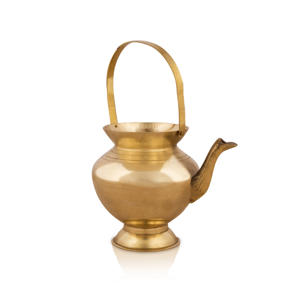 Kamandal With Handle - 4 x 4.75 Inches | Brass Kalash/ Brass Kamandalam/ Brass Kindi for Pooja/ 260 Gms Approx