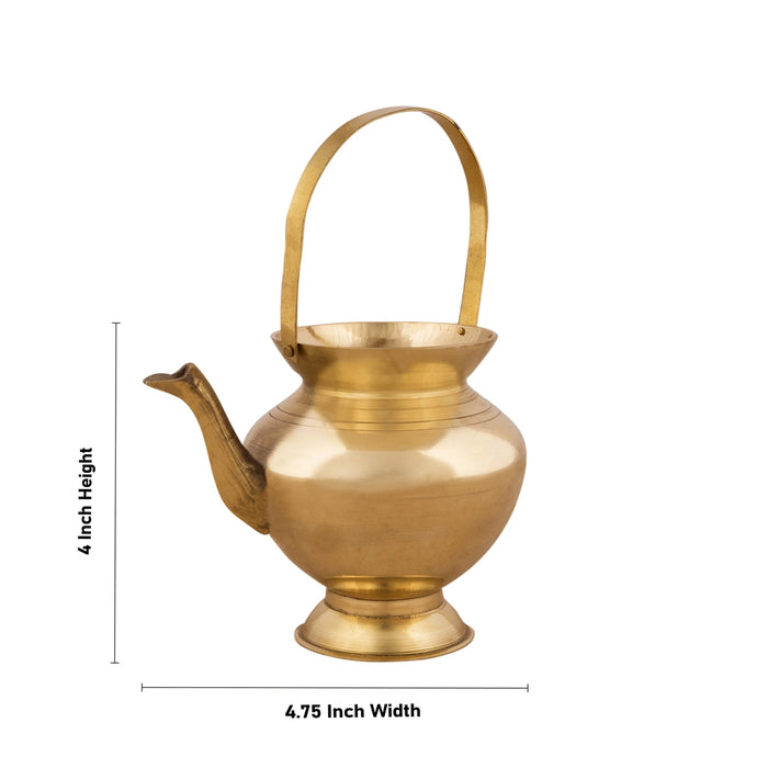 Kamandal With Handle - 4 x 4.75 Inches | Brass Kalash/ Brass Kamandalam/ Brass Kindi for Pooja/ 260 Gms Approx