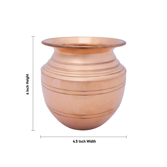 Copper Lota - 4 x 4.5 Inches | Chombu/ Kalash Pot/ Kalasam for Pooja and Temple Rituals