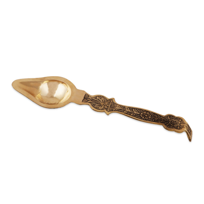 Brass Aarti  - 1 x 10.5 Inches | Aarti Diya with Handle/ One Mukh Spoon Aarti/ Brass Arti for Pooja - Kapur Aarti