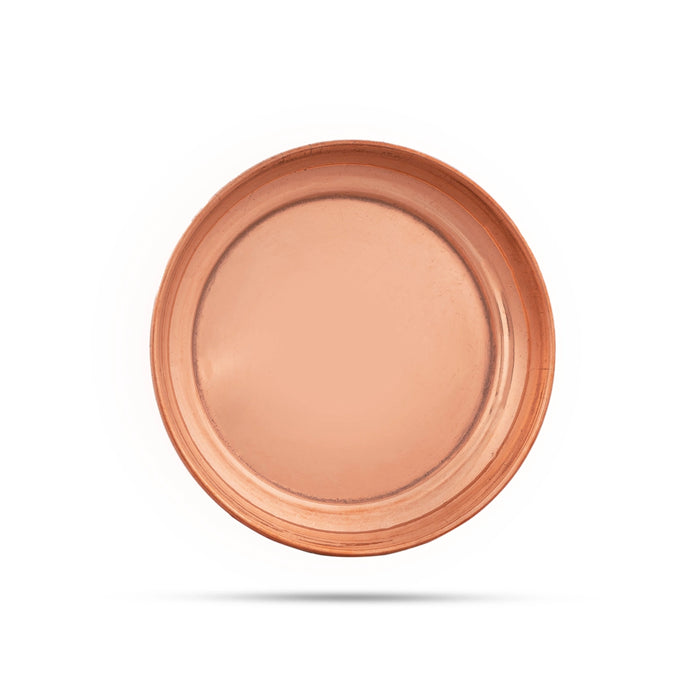 Copper Plate - 0.5 x 4 Inches | Beading Design Pooja Plate/ Thali Plate for Home & Puja Purpose - Pooja Plate & Tray