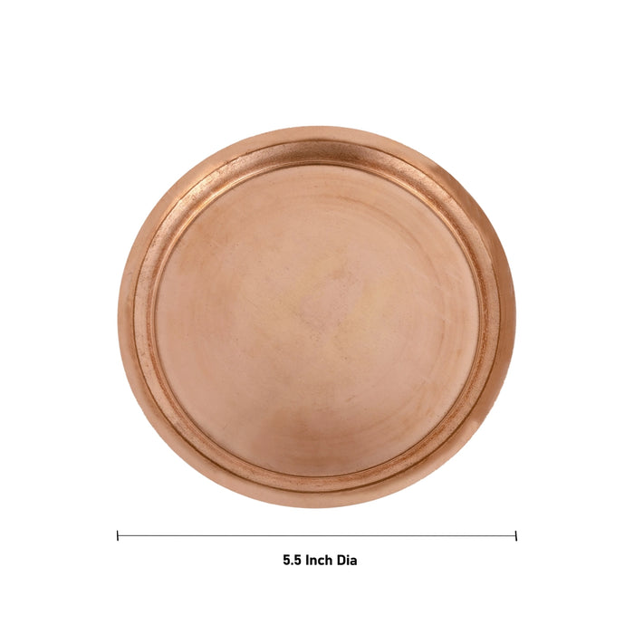 Copper Plate - 5.5 Inches | Halwa Beading Design Thali Plate/ Pooja Plate/ Pooja Thali For Traditional Pooja - Pooja Plate & Tray