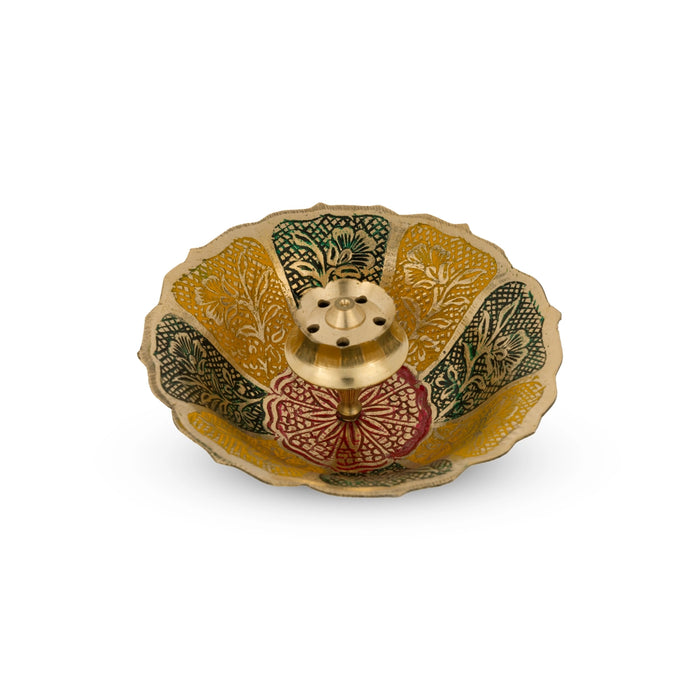 Agarbathi Stand With Bowl - 1.5 x 4 Inches | Oothupathi Stand/ Brass Incense Stick Holder for Pooja/ 60 Gms - Agarbathi Stand