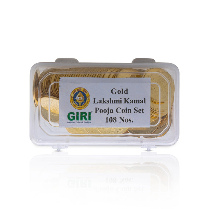 Lakshmi Pooja Coins Box - 1 x 3.5 Inches | Gold Polish Lakshmi Coins/ Brass 108 Laxmi Coins for Pooja