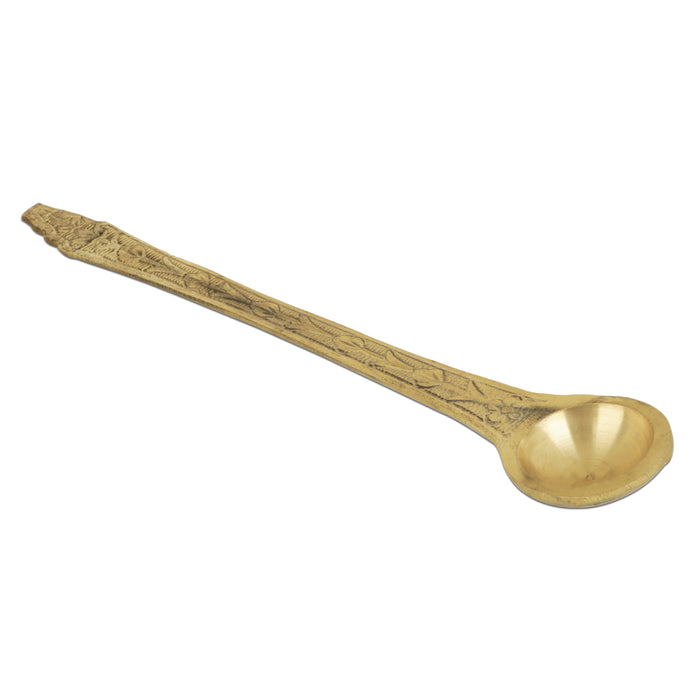 Brass Achmani - 10 x 1.5 Inches | Achmani Spoon/ Pooja Spoon/ Nagam Handle Uddharani for Pooja