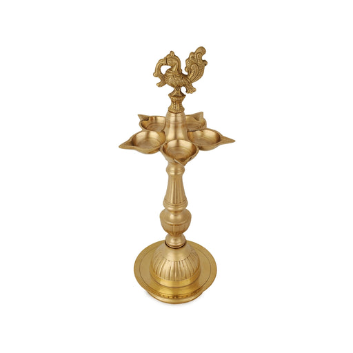 Brass Kerala Fancy Lamp - 13 x 5 inches | Punchmukha Deep / Brass Lamp for Pooja / Annam Design Kthuvilakku - Kerala Vilakku