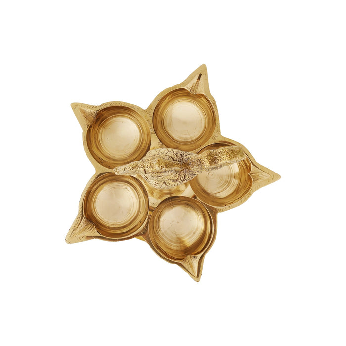 Brass Kerala Fancy Lamp - 13 x 5 inches | Punchmukha Deep / Brass Lamp for Pooja / Annam Design Kthuvilakku - Kerala Vilakku