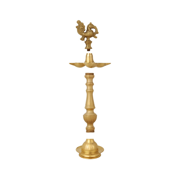 Brass Kerala Fancy Lamp - 13 x 5 inches | Punchmukha Deep / Brass Lamp for Pooja / Annam Design Kthuvilakku - Kerala Vilakku