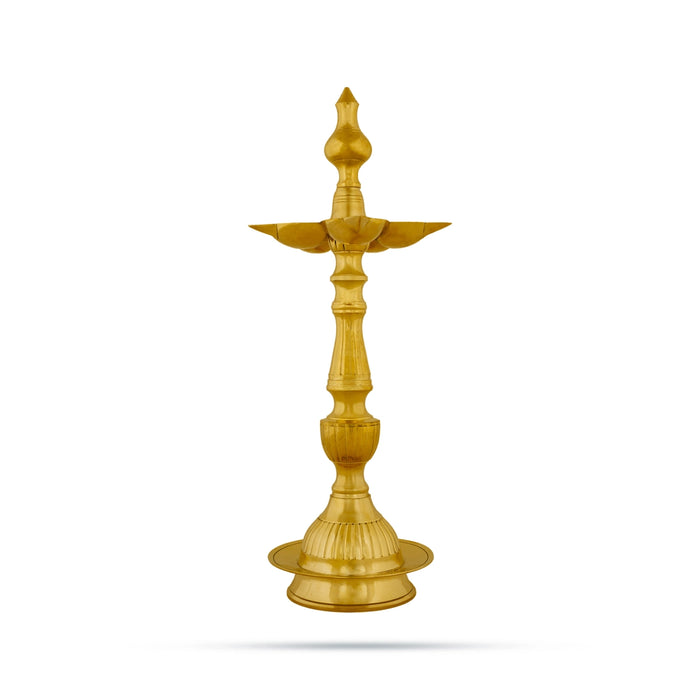 5 Face Kerala Kuthu Vilakku - 14.5 X 5.23 Inches | Brass Lamp/ Brass Deepam/ Kalash Diya For Festival Lighting - Kerala Vilakku
