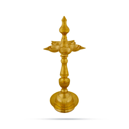 5 Face Kerala Kuthu Vilakku - 14.5 X 5.23 Inches | Brass Lamp/ Brass Deepam/ Kalash Diya For Festival Lighting - Kerala Vilakku