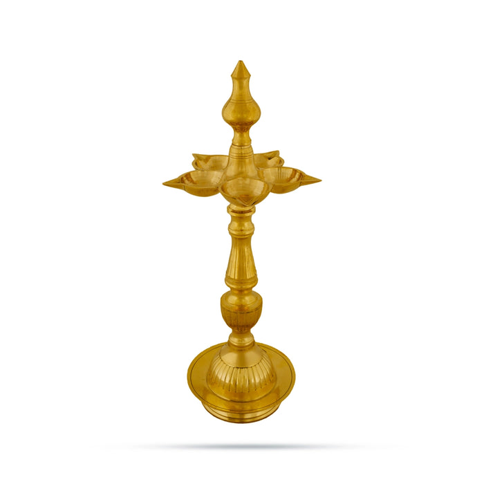 5 Face Kerala Kuthu Vilakku - 14.5 X 5.23 Inches | Brass Lamp/ Brass Deepam/ Kalash Diya For Festival Lighting - Kerala Vilakku