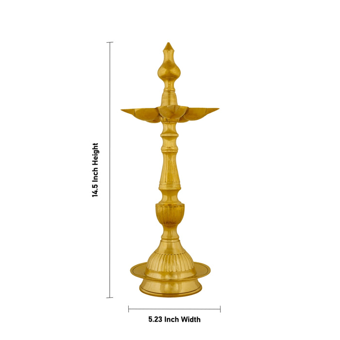 5 Face Kerala Kuthu Vilakku - 14.5 X 5.23 Inches | Brass Lamp/ Brass Deepam/ Kalash Diya For Festival Lighting - Kerala Vilakku