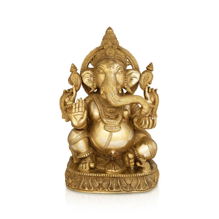Ganesh Sitting Statue - 18.5 inches | Antique Brass Idol /Vinayagar Sillai /Spiritual Décor for Home, Office or Pooja Room - Brass Murties