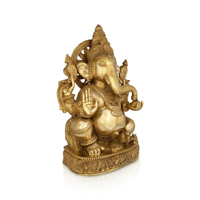 Ganesh Sitting Statue - 18.5 inches | Antique Brass Idol /Vinayagar Sillai /Spiritual Décor for Home, Office or Pooja Room - Brass Murties