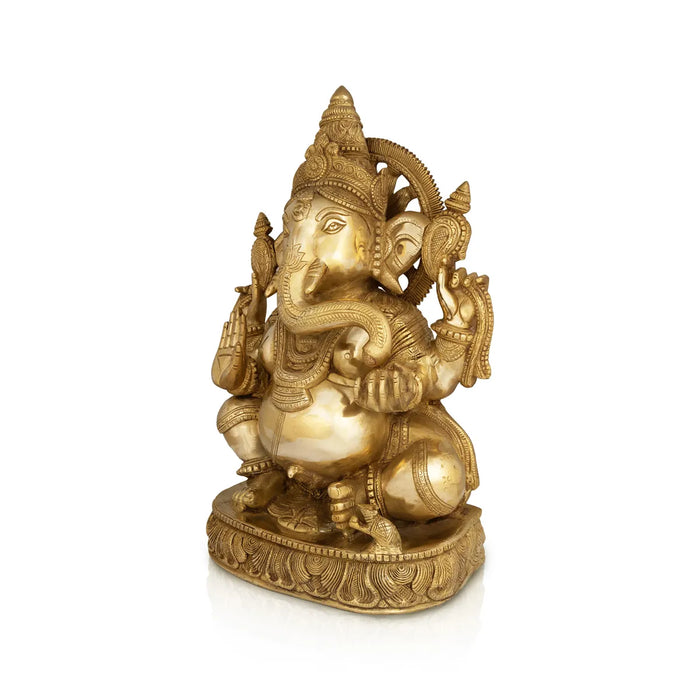 Ganesh Sitting Statue - 18.5 inches | Antique Brass Idol /Vinayagar Sillai /Spiritual Décor for Home, Office or Pooja Room - Brass Murties