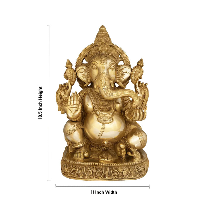 Ganesh Sitting Statue - 18.5 inches | Antique Brass Idol /Vinayagar Sillai /Spiritual Décor for Home, Office or Pooja Room - Brass Murties