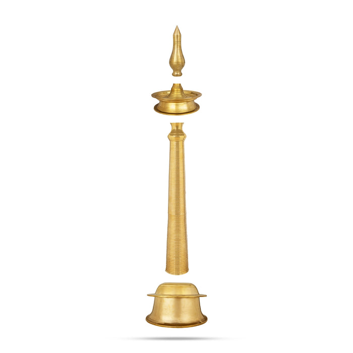Kerala Round Lamp - 10.5 x 3.5 Inches | Brass Deepam / Kuthu Vilakku / Kerala Kuthuvilakku For home & Pooja - Kerala Vilakku