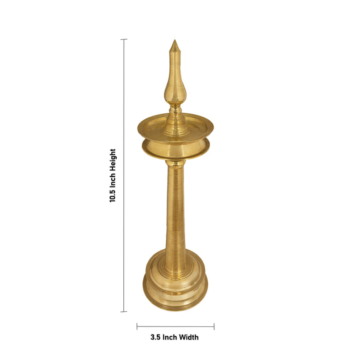 Kerala Round Lamp - 10.5 x 3.5 Inches | Brass Deepam / Kuthu Vilakku / Kerala Kuthuvilakku For home & Pooja - Kerala Vilakku