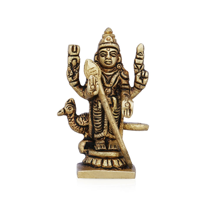 Mayil Murugan Statue - 2.5 x 1.75 Inches | Antique Brass Idol/ Peacock Murugan Silai for Pooja/ 80 Gms Approx