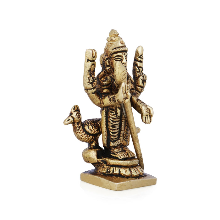 Mayil Murugan Statue - 2.5 x 1.75 Inches | Antique Brass Idol/ Peacock Murugan Silai for Pooja/ 80 Gms Approx