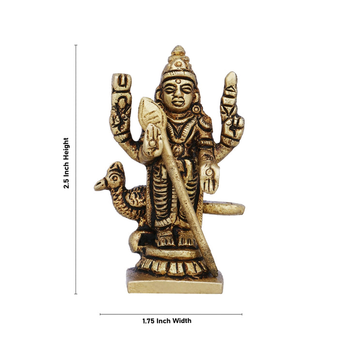 Mayil Murugan Statue - 2.5 x 1.75 Inches | Antique Brass Idol/ Peacock Murugan Silai for Pooja/ 80 Gms Approx