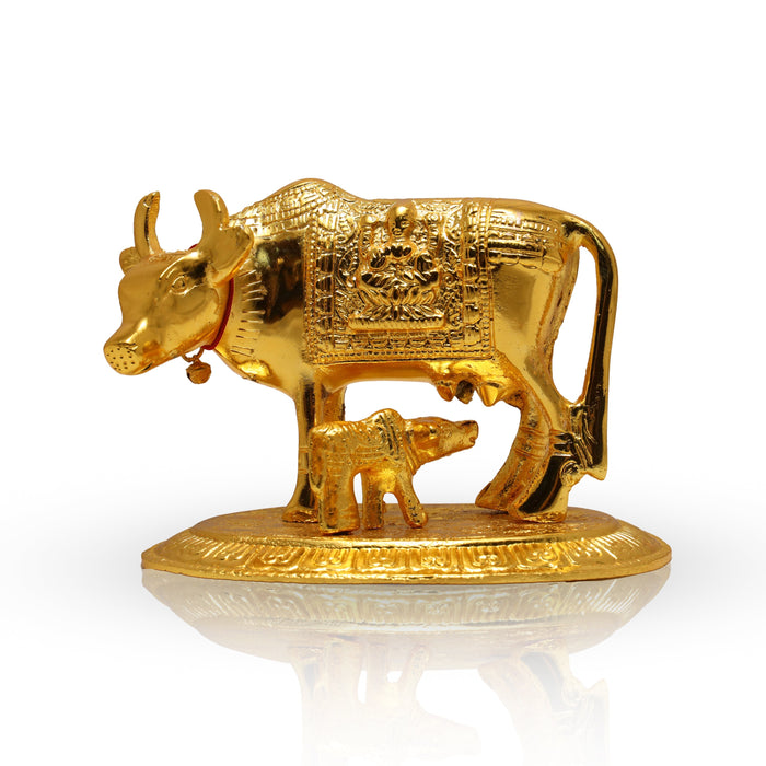 Brass Kamadhenu Statue - 4 Inches | Brass Idol/ Cow and Calf Idol/ Kamadhenu Idol for Pooja