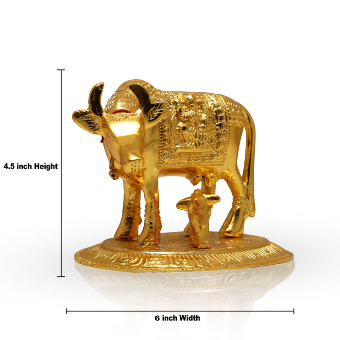 Brass Kamadhenu Statue - 4 Inches | Brass Idol/ Cow and Calf Idol/ Kamadhenu Idol for Pooja