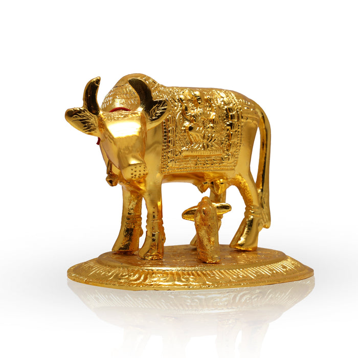 Brass Kamadhenu Statue - 4 Inches | Brass Idol/ Cow and Calf Idol/ Kamadhenu Idol for Pooja