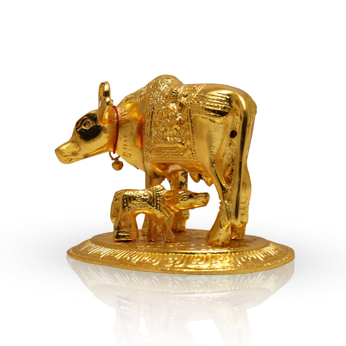 Brass Kamadhenu Statue - 4 Inches | Brass Idol/ Cow and Calf Idol/ Kamadhenu Idol for Pooja