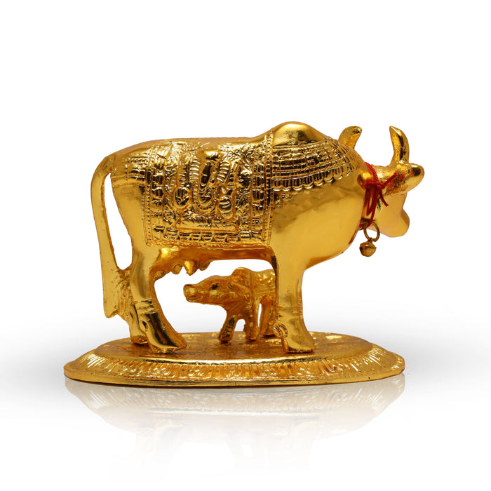 Brass Kamadhenu Statue - 4 Inches | Brass Idol/ Cow and Calf Idol/ Kamadhenu Idol for Pooja