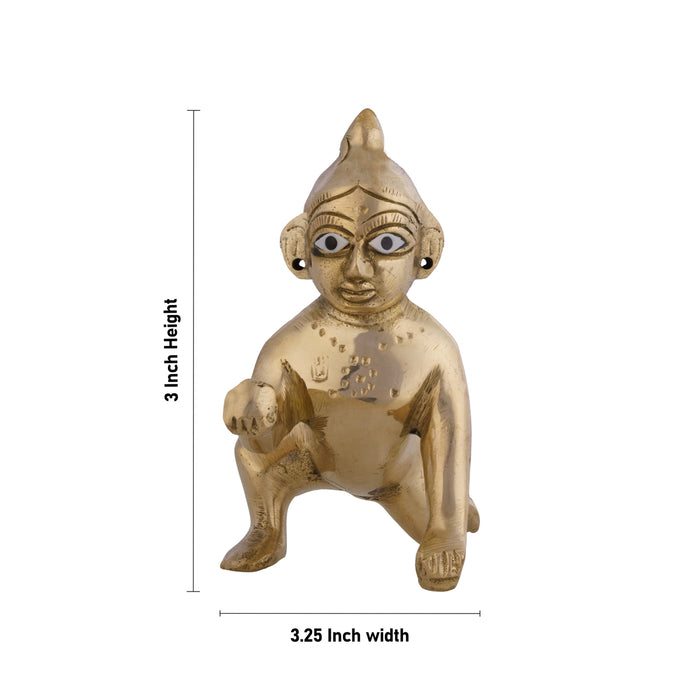 Crawling Krishna Murti - 3 x 3.25 Inches | Brass Idol/ Baby Krishna Idol/ Laddu Gopal Murti for Worship - Brass Murties