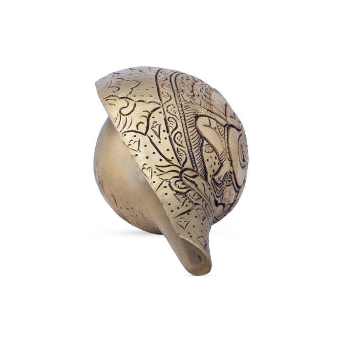 Blowing Shankh - 3 x 8 Inches | Antique Brass Conch/ Shankha for Pooja/ 1.600 Kgs Approx - Pooja Shankh