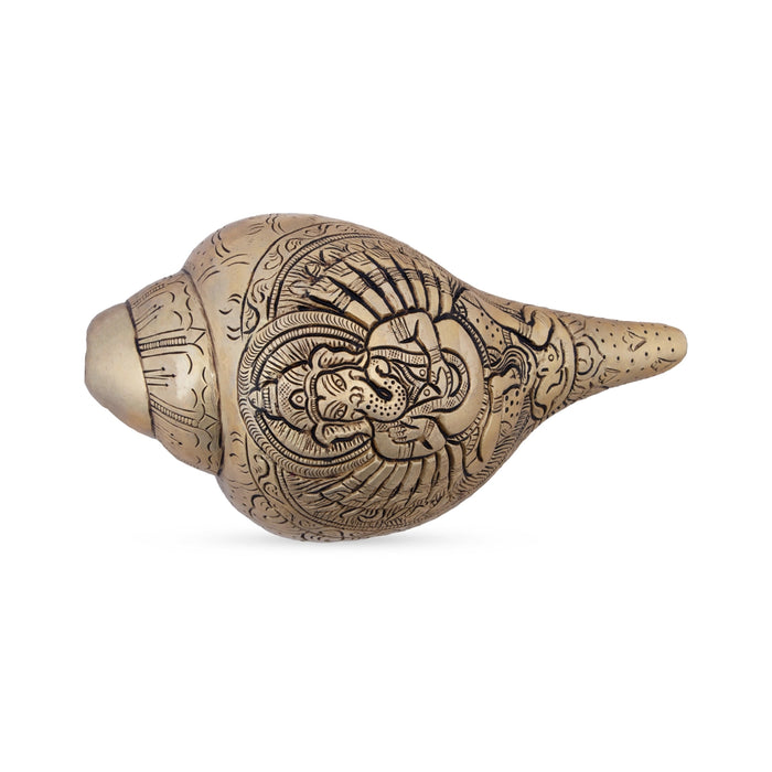 Blowing Shankh - 3 x 8 Inches | Antique Brass Conch/ Shankha for Pooja/ 1.600 Kgs Approx - Pooja Shankh