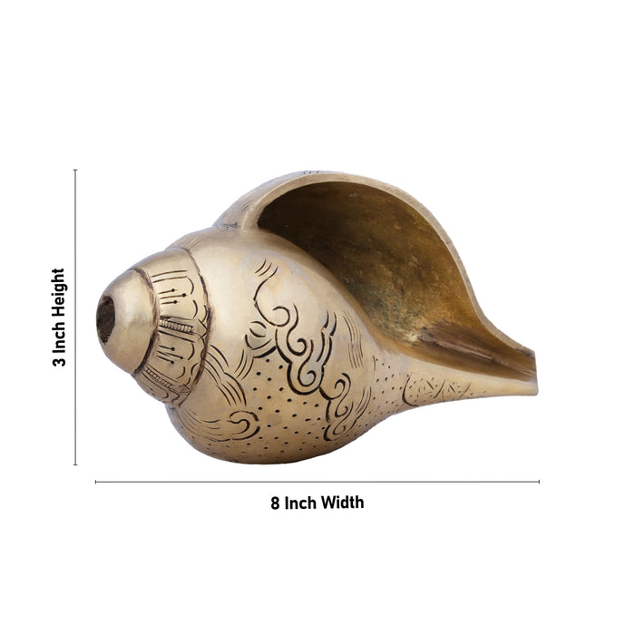 Blowing Shankh - 3 x 8 Inches | Antique Brass Conch/ Shankha for Pooja/ 1.600 Kgs Approx - Pooja Shankh