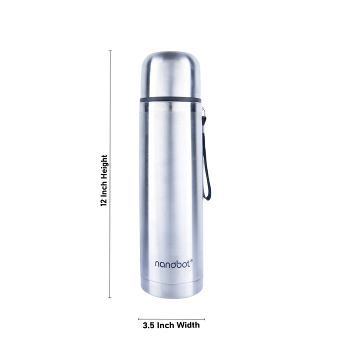 Nanobot Therma Flask - 1 Ltr | Stainless Steel Water Bottle/ 12 x 3.5 Inches/ Thermosteel Bottle for Home