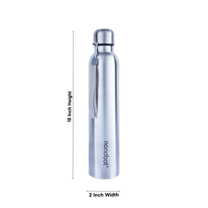 Nanobot Akua Water Bottle - 500 ml | Stainless Steel Water Container/ 10 x 2 Inches/ Steel Bottle for Home