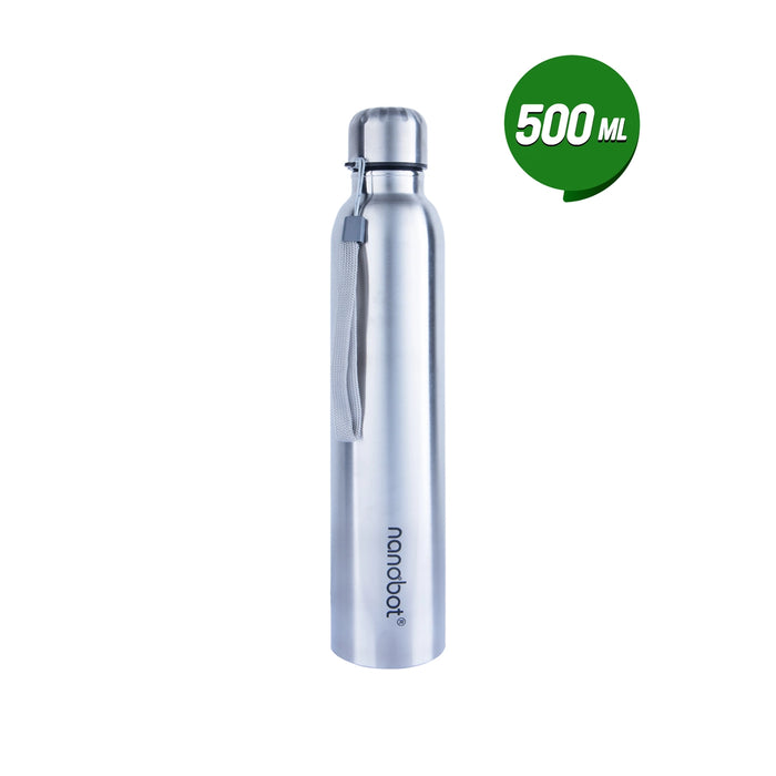 Nanobot Akua Water Bottle - 500 ml | Stainless Steel Water Container/ 10 x 2 Inches/ Steel Bottle for Home