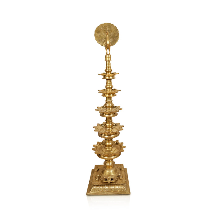 Adukku Deepastamba Vilakku - 54 x 14 Inches | Brass Deepam / Peacock Design Addukku Vilakku for Pooja - Decorative Lamp