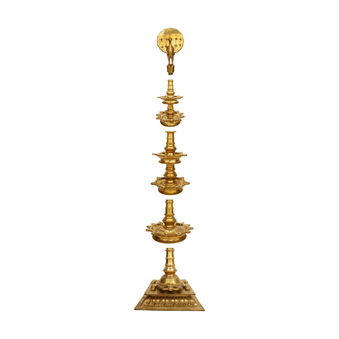 Adukku Deepastamba Vilakku - 54 x 14 Inches | Brass Deepam / Peacock Design Addukku Vilakku for Pooja - Decorative Lamp