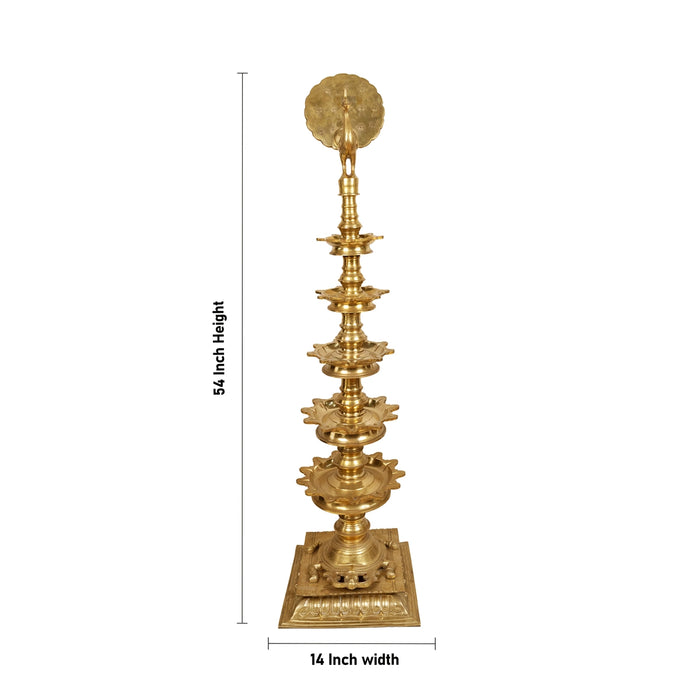 Adukku Deepastamba Vilakku - 54 x 14 Inches | Brass Deepam / Peacock Design Addukku Vilakku for Pooja - Decorative Lamp