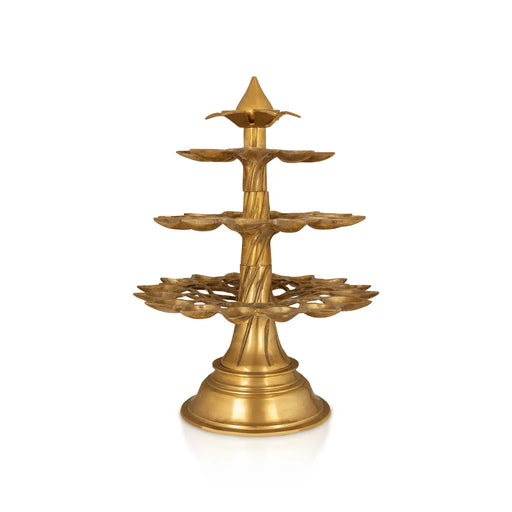 Brass Alasutru vilakku - 17 x 12.5 inches | Brass Vilakku / 3 Tier Adukku Deepam / Ganga Aarti for Pooja - Decorative Lamp