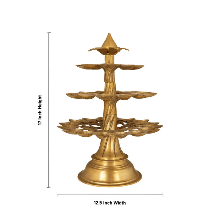 Brass Alasutru vilakku - 17 x 12.5 inches | Brass Vilakku / 3 Tier Adukku Deepam / Ganga Aarti for Pooja - Decorative Lamp
