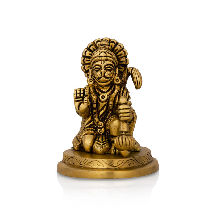 Anjaneya Statue - 3 X 1 Inches | Antique Brass Idol/ Ashirvad Hanuman Statue For Protection & Blessings - Brass Murties
