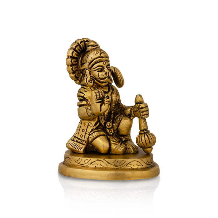 Anjaneya Statue - 3 X 1 Inches | Antique Brass Idol/ Ashirvad Hanuman Statue For Protection & Blessings - Brass Murties
