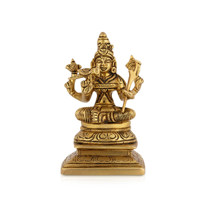 Kamakshi Amman Sitting On Base Statue - 5 x 3.8 Inches | Antique Brass Idol/ Kamatchi Maa Figurine For Pooja