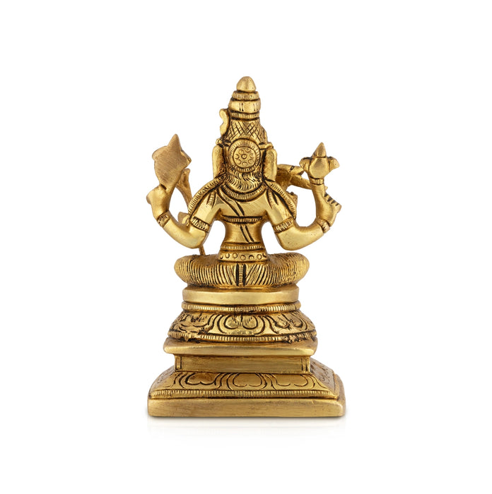Kamakshi Amman Sitting On Base Statue - 5 x 3.8 Inches | Antique Brass Idol/ Kamatchi Maa Figurine For Pooja