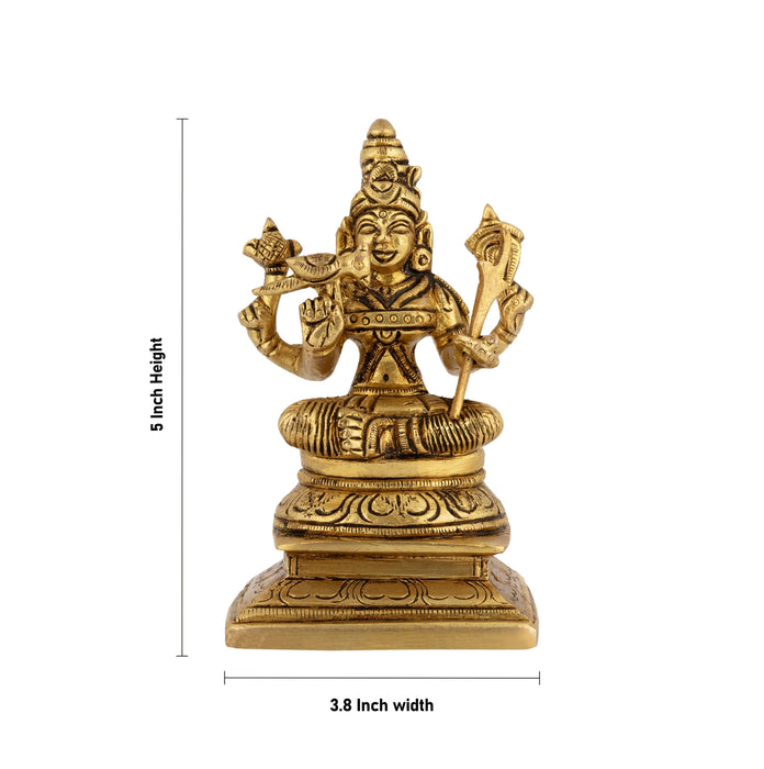 Kamakshi Amman Sitting On Base Statue - 5 x 3.8 Inches | Antique Brass Idol/ Kamatchi Maa Figurine For Pooja
