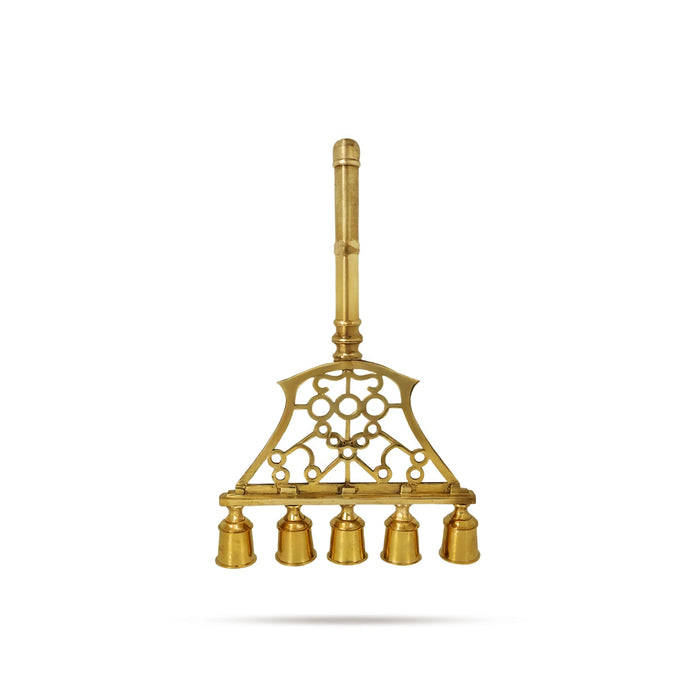 Brass Aarti - 18.5 x 11.5 Inches | Theevatti / Aarti lamp / Oil lamp / Lamp with Holder / Aarti for Pooja - House Hold