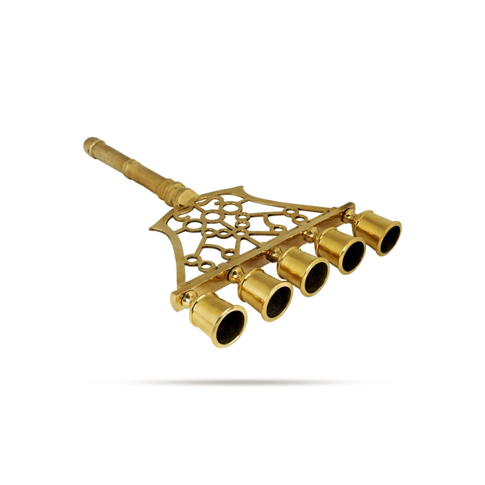 Brass Aarti - 18.5 x 11.5 Inches | Theevatti / Aarti lamp / Oil lamp / Lamp with Holder / Aarti for Pooja - House Hold