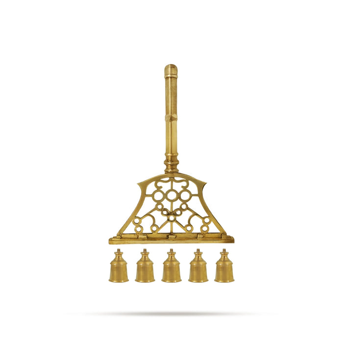 Brass Aarti - 18.5 x 11.5 Inches | Theevatti / Aarti lamp / Oil lamp / Lamp with Holder / Aarti for Pooja - House Hold